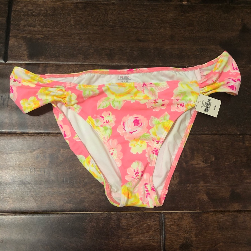 NWT VS Pink Floral Ruched Bikini Bottom